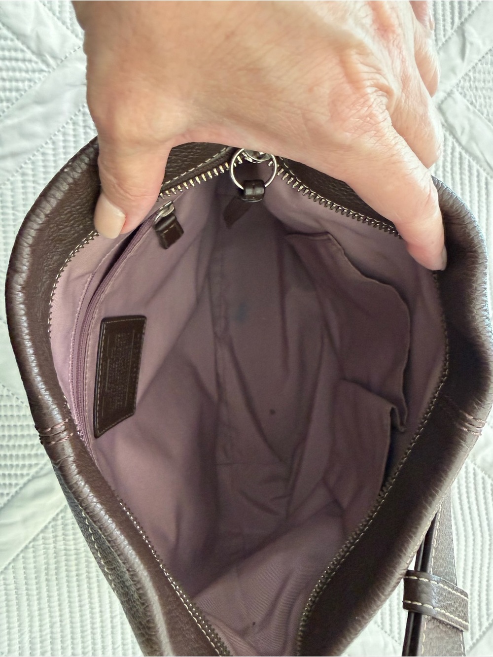 Coach Classic Medium Pebbled Leather Hobo Shoulder Bag in Dark Brown Leather - Picture 9 of 13